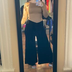 Tracy Reese Anthropologie silk wide leg flocked velvet black pants size 12